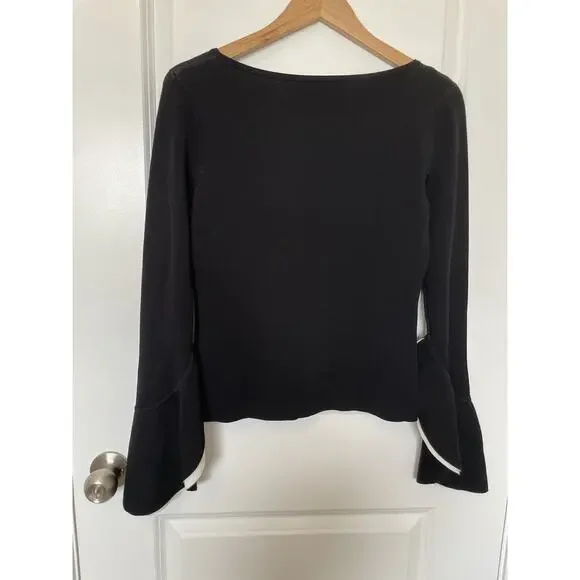 Anthropologie Milly NYC Black Knit Sweater Top Chic French Dramatic Sleeve Med - Picture 6 of 14